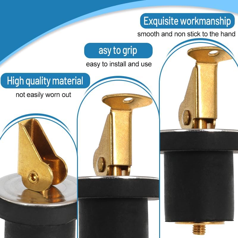 Ciweisah 4 Pack Brass Boat Plug Drain Plug Boat Snap Handle Plug Deck Plug for Boat Marine - Image 3